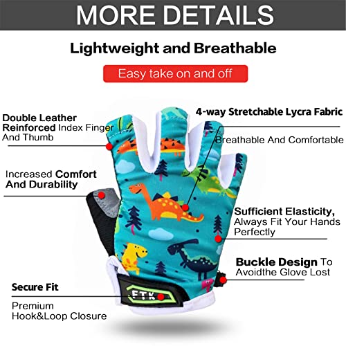FINGER TEN Kids Junior Cycling Gloves Outdoor Sport Road Mountain Bike, Fit Boy Girl Youth Age 2-10, Gel Padding Bicycle Half Finger Pair (Dark Blue, Medium) - Image 3