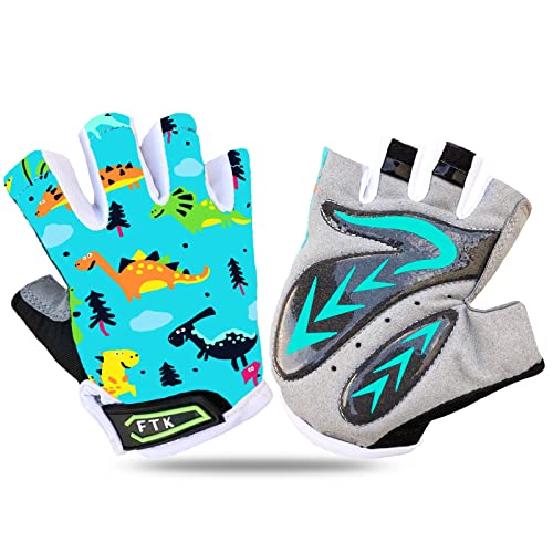 FINGER TEN Kids Junior Cycling Gloves Outdoor Sport Road Mountain Bike, Fit Boy Girl Youth Age 2-10, Gel Padding Bicycle Half Finger Pair (Dark Blue, Medium) - Image 1