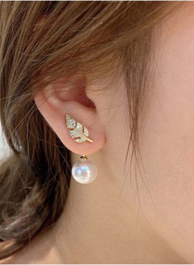 Styli Leaf Faux Pearl Drop Earrings  - Image 3
