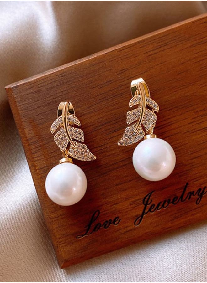 Styli Leaf Faux Pearl Drop Earrings  - Image 4