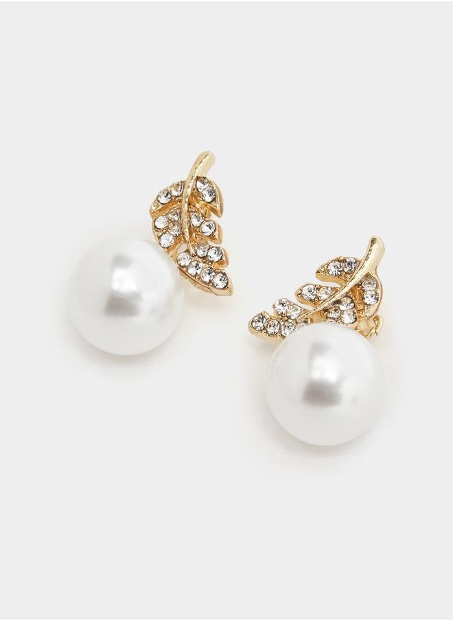 Styli Leaf Faux Pearl Drop Earrings  - Image 2
