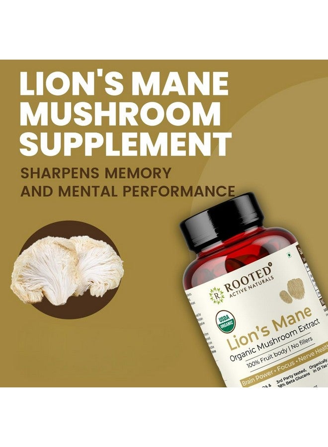 Rooted Active's Lion's Mane Mushroom for Brain Health Support - Mushroom Support for Focus & Memory Function - Immune & Nervous System Supplement | USDA Organic | 60 Caps - Image 4
