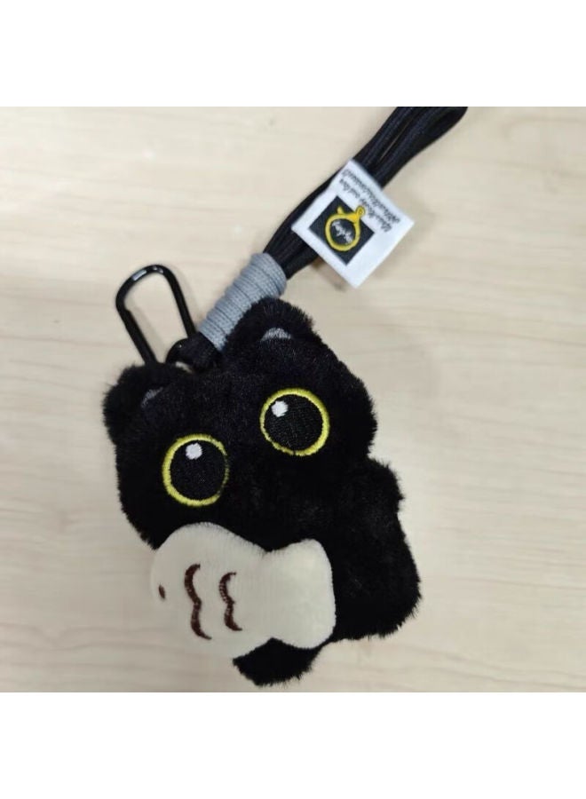 Murcia Cute Adorable Big-eyed Black Cat Holding Little Fish Plush Doll Couple Bag Charm Creative Little Black Cat Keychain - Image 3