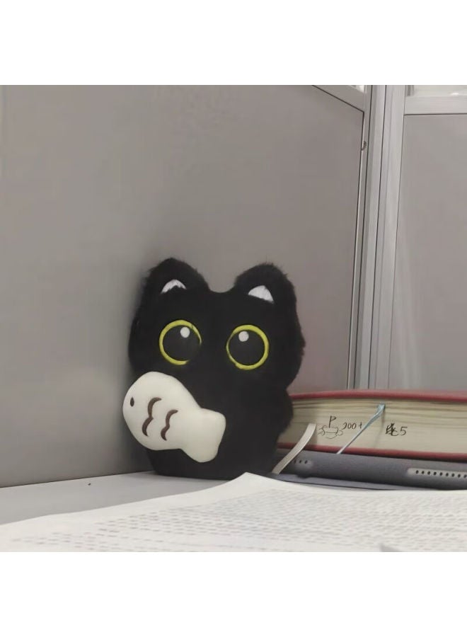 Murcia Cute Adorable Big-eyed Black Cat Holding Little Fish Plush Doll Couple Bag Charm Creative Little Black Cat Keychain - Image 2