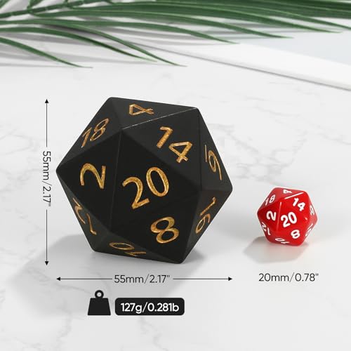 CSITORWWE 55mm Giant D20 Dice20 Sided Resin Dice with Velvet Pouch Titan Polyhedral Dice for TTRPG Tabletop GamingDungeon MastersRPG AdventuresBlack - Image 5