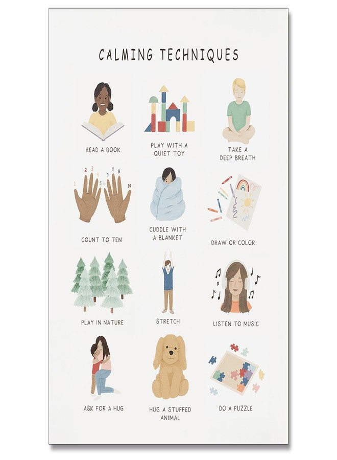 uoyien Calming Corner Classroom Mental health Posters Feelings Calming Techniques Canvas Wall Art Boho Emotions Chart for Kids Prints Special Education Wall Decor for Office School 12x16in Unframed - Image 1