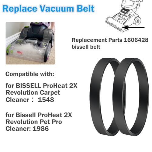 ATUOE 2 Pack Vacuum Belts Replacement for Bissell ProHeat 2X Revolution Pet Carpet Cleaner, Vacuum Cleaner Belts Parts 1606428, Fit Models: 1986,1548,1548F,1550,1551,1964,2007,2007P - Image 2