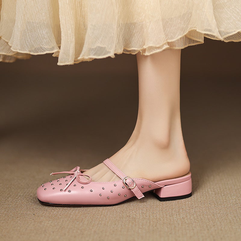 Foreign Orders 2025 Casual Low-Heeled 33-43 Large Size Square Toe Rivet Outdoor Toe Slippers - Image 5