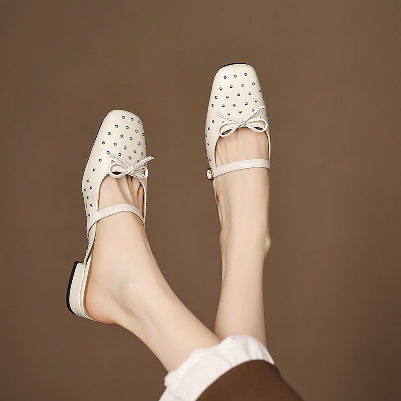 Foreign Orders 2025 Casual Low-Heeled 33-43 Large Size Square Toe Rivet Outdoor Toe Slippers - Image 4