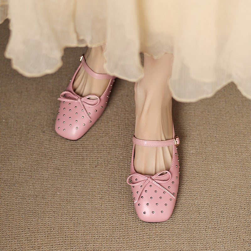 Foreign Orders 2025 Casual Low-Heeled 33-43 Large Size Square Toe Rivet Outdoor Toe Slippers - Image 3