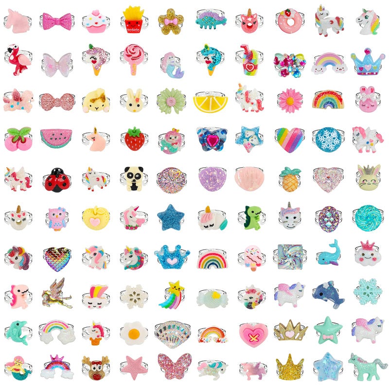 SOTOGO 100 Pieces Little Girl Rings Jewelry Rings Girl Pretend Play Ring and Dress up Ring Little Girls Gift - Image 3