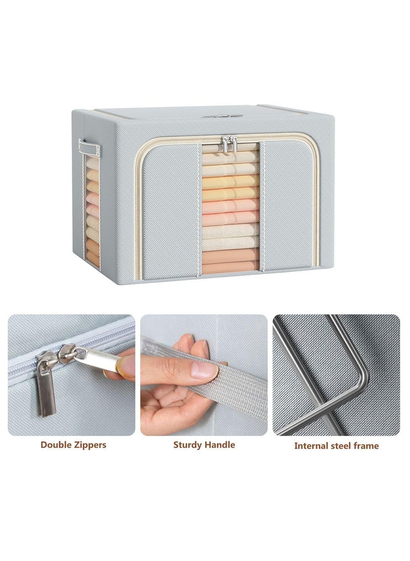 MUDISO Clothes Storage Bins Metal Frame Clothes Storage Organizer Bedding Storage Bags with Zipper and Clear Windows, Closet Organizers and Storage Boxes Large 66L, Grey  - Image 2