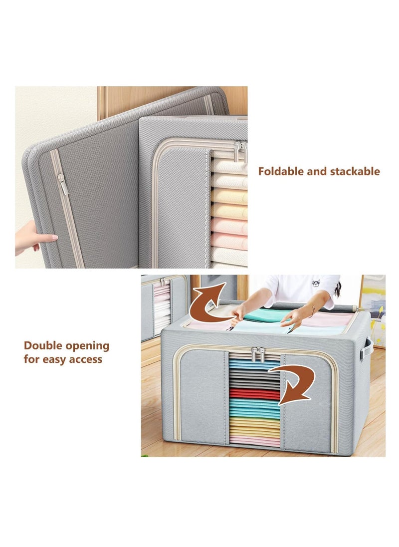 MUDISO Clothes Storage Bins Metal Frame Clothes Storage Organizer Bedding Storage Bags with Zipper and Clear Windows, Closet Organizers and Storage Boxes Large 66L, Grey  - Image 4