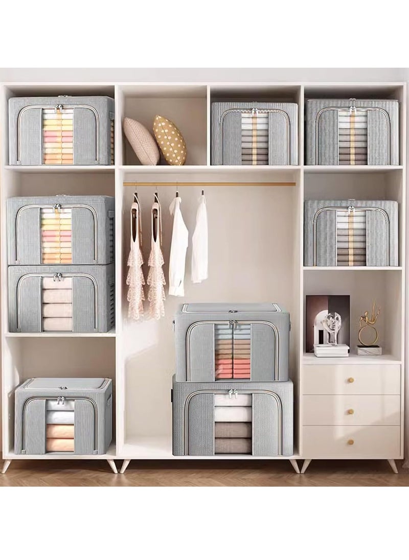 MUDISO Clothes Storage Bins Metal Frame Clothes Storage Organizer Bedding Storage Bags with Zipper and Clear Windows, Closet Organizers and Storage Boxes Large 66L, Grey  - Image 5