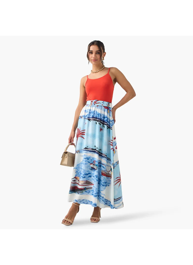 2Xtremz 2Xtremz All-Over Print A-line Midi Skirt with Belt