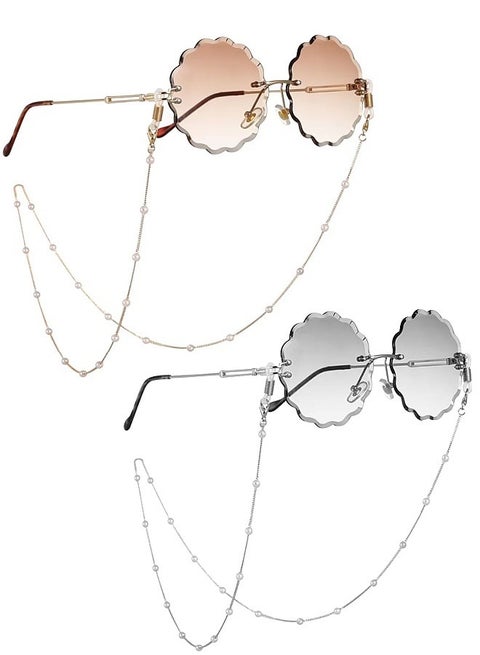 2PCS Pearl Eyeglass Chains Strap Necklace Glasses Reading Eyeglasses Holder Strap Cords Lanyards