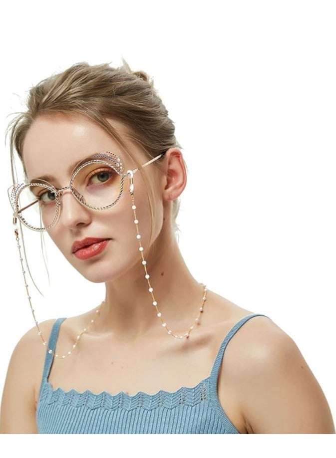 2 قطعة من سلاسل النظارات اللؤلؤية وحزام قلادة ونظارات القراءة وحامل نظارات العين وحبال التعليق