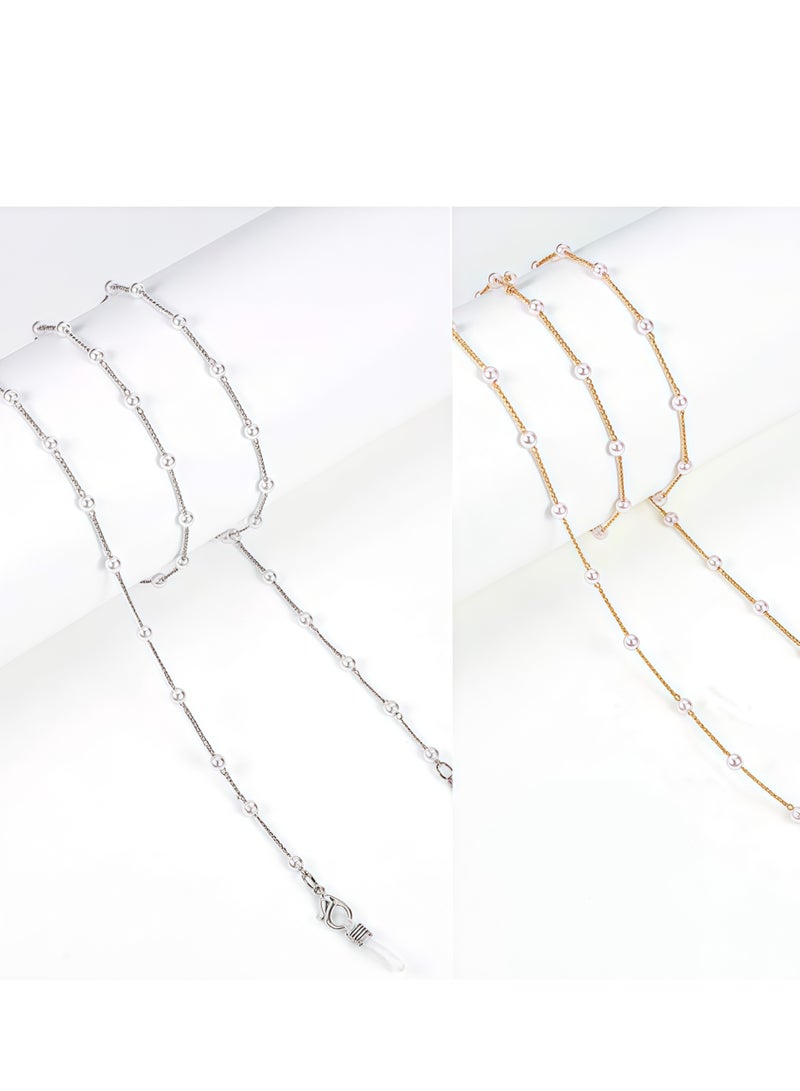 2 قطعة من سلاسل النظارات اللؤلؤية وحزام قلادة ونظارات القراءة وحامل نظارات العين وحبال التعليق