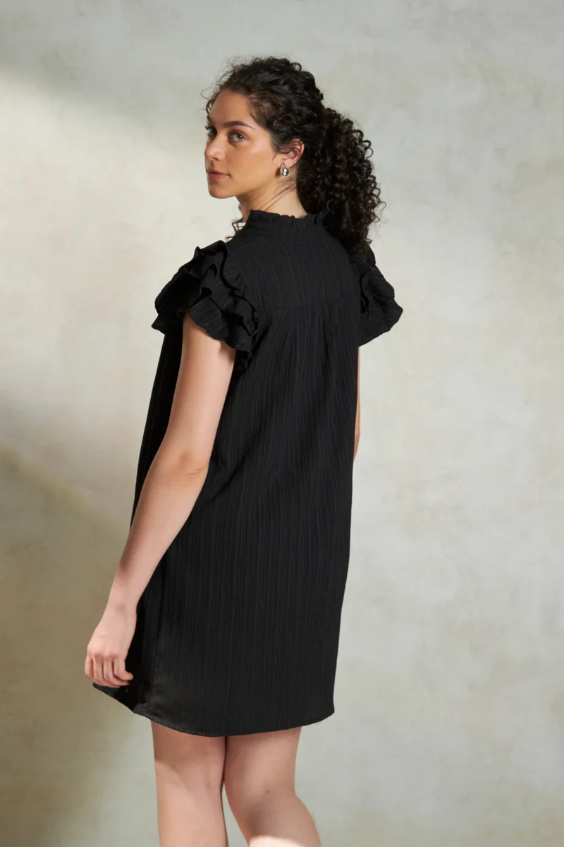 فيرجيو Crinkle Texture Daywear Ruffled Sleeve Dresses for Women