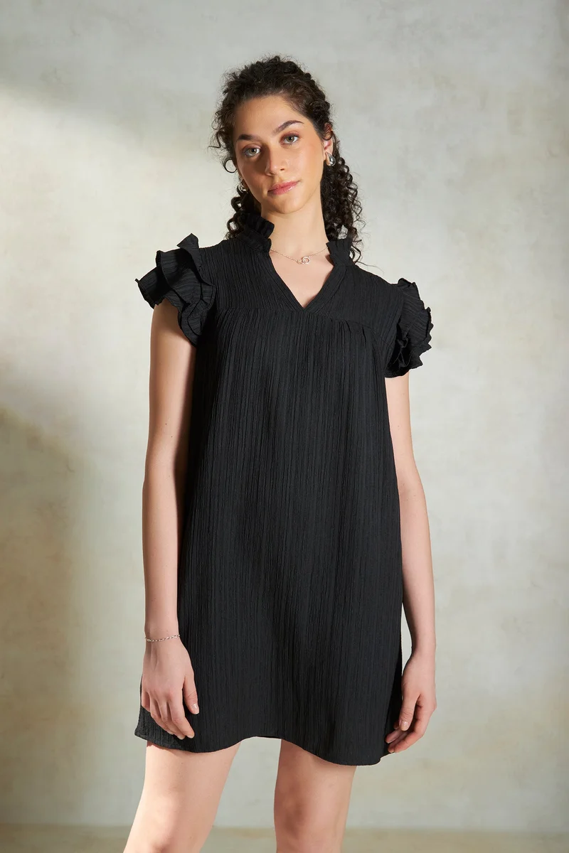 فيرجيو Crinkle Texture Daywear Ruffled Sleeve Dresses for Women