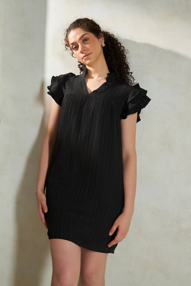 فيرجيو Crinkle Texture Daywear Ruffled Sleeve Dresses for Women