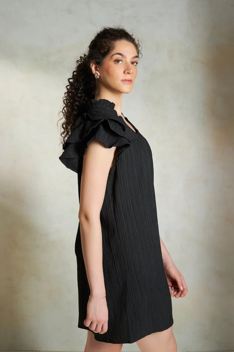 فيرجيو Crinkle Texture Daywear Ruffled Sleeve Dresses for Women