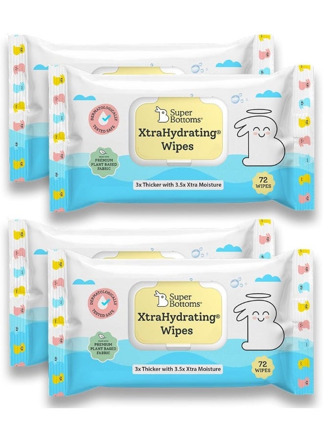 SuperBottoms XtraHydrating™ Wipes - XtraThick™ with Xtra Moisture | Doctor Tested Best Wipes (Unscented) | 3.5x Moisture Vs. Ordinary wipes | 72 Wipes - Pack of 4, 288 pcs | Best baby wipes for newborns - Image 1