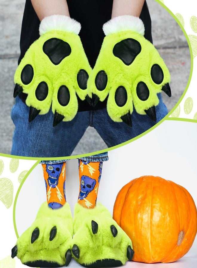 Skicuff شباشب سكيكوف فرو الوحش مع قفازات مخالب ناعمة مخملية للبالغين في فصل الشتاء، مناسبة لحفلات الهالوين التنكرية (أخضر) - Image 5