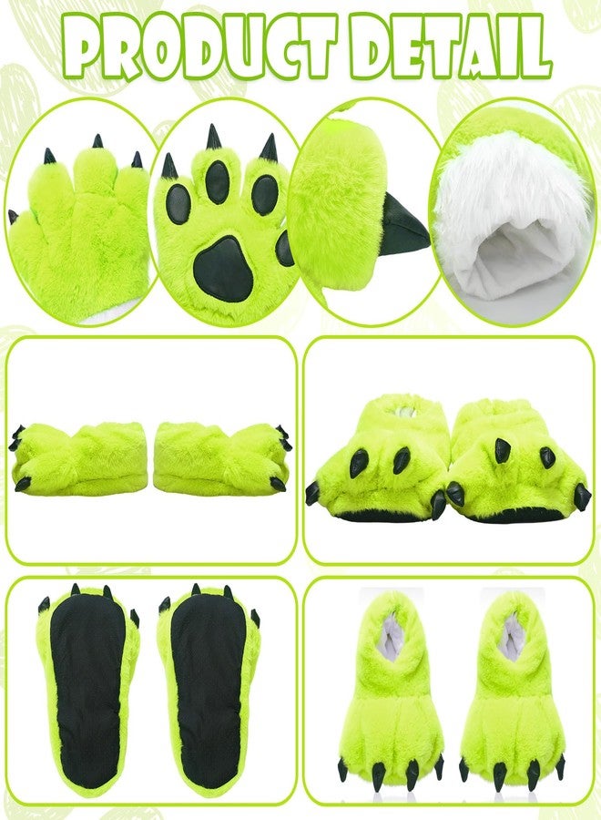 Skicuff شباشب سكيكوف فرو الوحش مع قفازات مخالب ناعمة مخملية للبالغين في فصل الشتاء، مناسبة لحفلات الهالوين التنكرية (أخضر) - Image 3