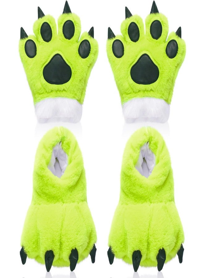 Skicuff شباشب سكيكوف فرو الوحش مع قفازات مخالب ناعمة مخملية للبالغين في فصل الشتاء، مناسبة لحفلات الهالوين التنكرية (أخضر) - Image 1