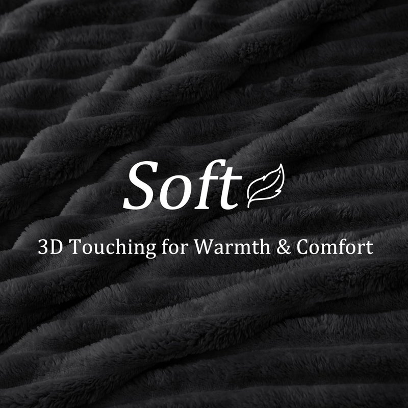 BEDELITE Twin Blanket for Couch & Bed, 300GSM Soft & Warm Fleece Blanket, Decorative and Giftable Striped Black Blankets for Women, Men, 60"x80" - Image 4