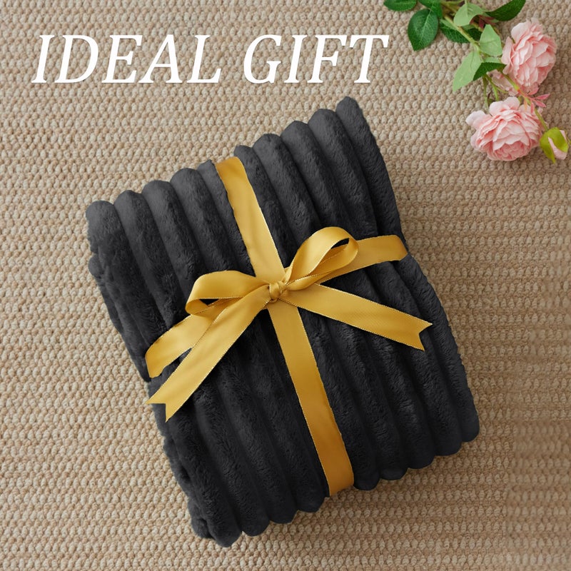 BEDELITE Twin Blanket for Couch & Bed, 300GSM Soft & Warm Fleece Blanket, Decorative and Giftable Striped Black Blankets for Women, Men, 60"x80" - Image 2