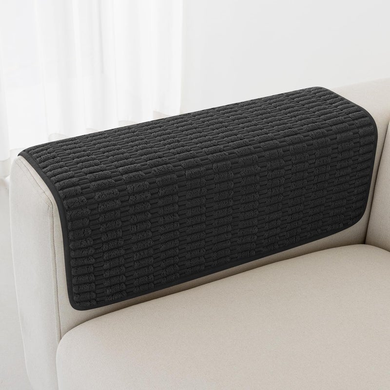 Foxdecor Couch Arm Covers Sofa Arm Covers  Arm Chair Covers Set of 2  Non-Slip Chair Arm Covers  Arm Rest Cover for Sofa  Armchair Slipcovers Couch Protector (Black 30x30 inch) - Image 1