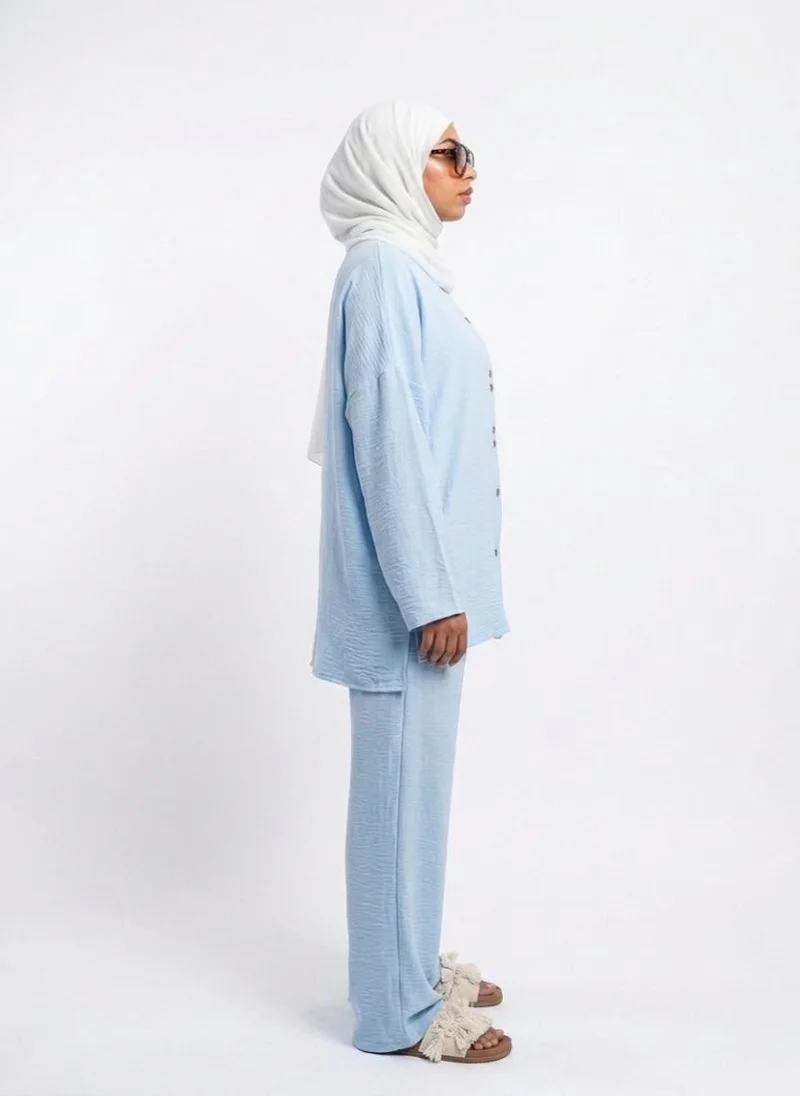 Bond Blue Blue Scada Crepe Shirt & Wide-Leg Pants Set for Women | Best Price UAE