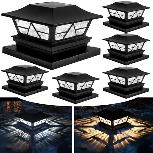 TW SHINE Solar Post Cap Lights 6 Pack, 2 Modes Fence Post Solar Powered Lights Outdoor Waterproof for 4x4 5x5 6x6 Wood Posts Warm White/Cool White for Yard, Garden, Porch, Deck, Patio Decor - Image 1