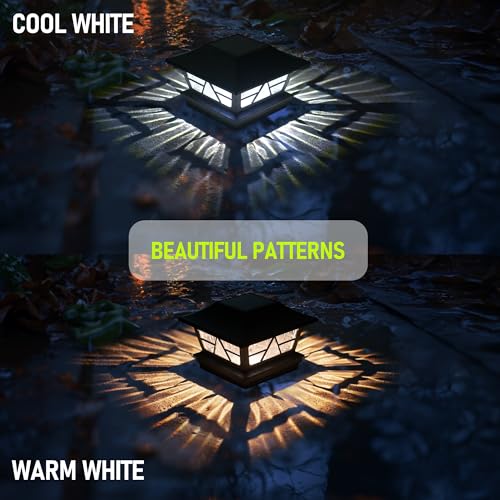 TW SHINE Solar Post Cap Lights 6 Pack, 2 Modes Fence Post Solar Powered Lights Outdoor Waterproof for 4x4 5x5 6x6 Wood Posts Warm White/Cool White for Yard, Garden, Porch, Deck, Patio Decor - Image 4