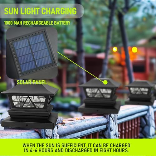 TW SHINE Solar Post Cap Lights 6 Pack, 2 Modes Fence Post Solar Powered Lights Outdoor Waterproof for 4x4 5x5 6x6 Wood Posts Warm White/Cool White for Yard, Garden, Porch, Deck, Patio Decor - Image 5