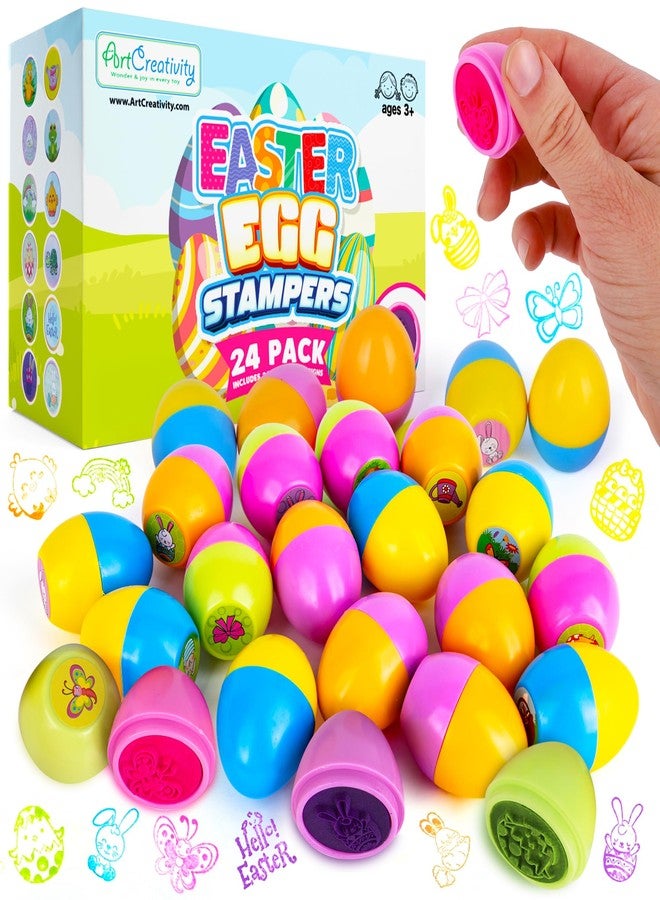 ArtCreativity طوابع بيض عيد الفصح من آرت كرييتيفيتي - مجموعة من 24 - طوابع صغيرة ذات حبر ذاتي للأطفال في لعبة البحث عن بيض عيد الفصح - ألعاب حرف يدوية لعيد الفصح في الفصل بألوان زاهية - هدايا سلة عيد الفصح ومواد حفلات - Image 1