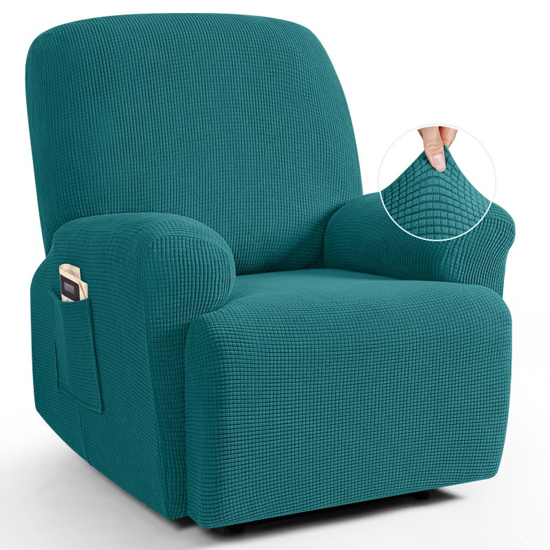 TAOCOCO Recliner Cover 4Pieces Recliner Stretch Sofa Slipcover Recliner Cover 1 Seat Couch Protector Soft Furniture Protector Covers with ElasticChair Covers Jacquard Pattern Peacock Blue