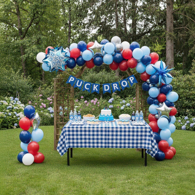 kozee Hockey Birthday Party Decorations & with Red White Blue balloon arch & Snowflake printed Exploding stars Foil balloons for Kids Fans Boys Game Time Winter sports Themed Party Decor Supplies - Image 2