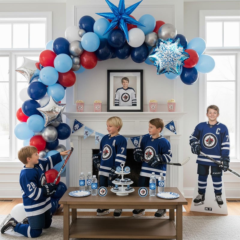 kozee Hockey Birthday Party Decorations & with Red White Blue balloon arch & Snowflake printed Exploding stars Foil balloons for Kids Fans Boys Game Time Winter sports Themed Party Decor Supplies - Image 3