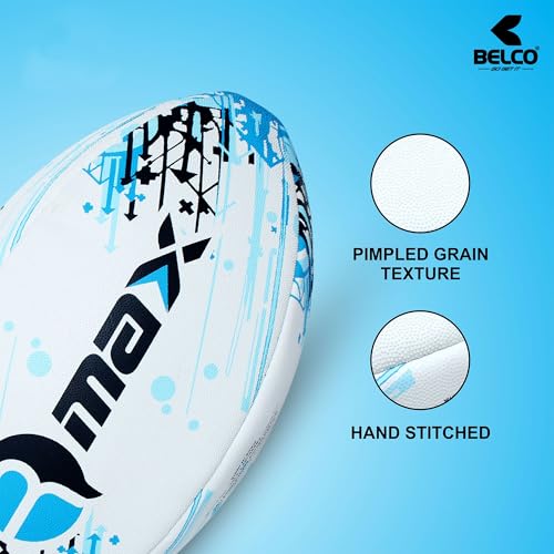Belco Sports RUGSTAR Blue 3Ply Synthetic Rubber Top Grade Rugby Ball Size 5 - Image 4