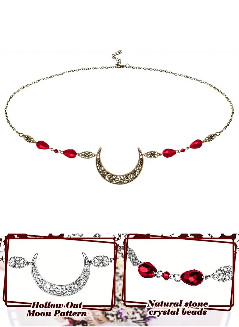 Estelle Moon Pattern Head Chain with Beads Versatile Hair Jewelry for Women Adjustable as Headband or Necklace Ideal for Parties Weddings and Casual Wear Elegant Bronze Red Water Droplets Design  - Image 2