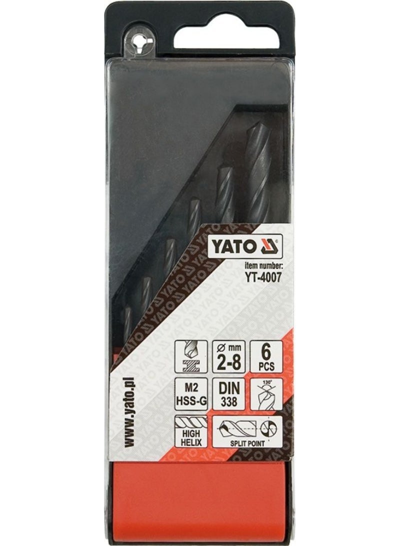 YATO HSS Twist Drill Bit 6pcs/set 2-8mm Plastic Box  YT-4007