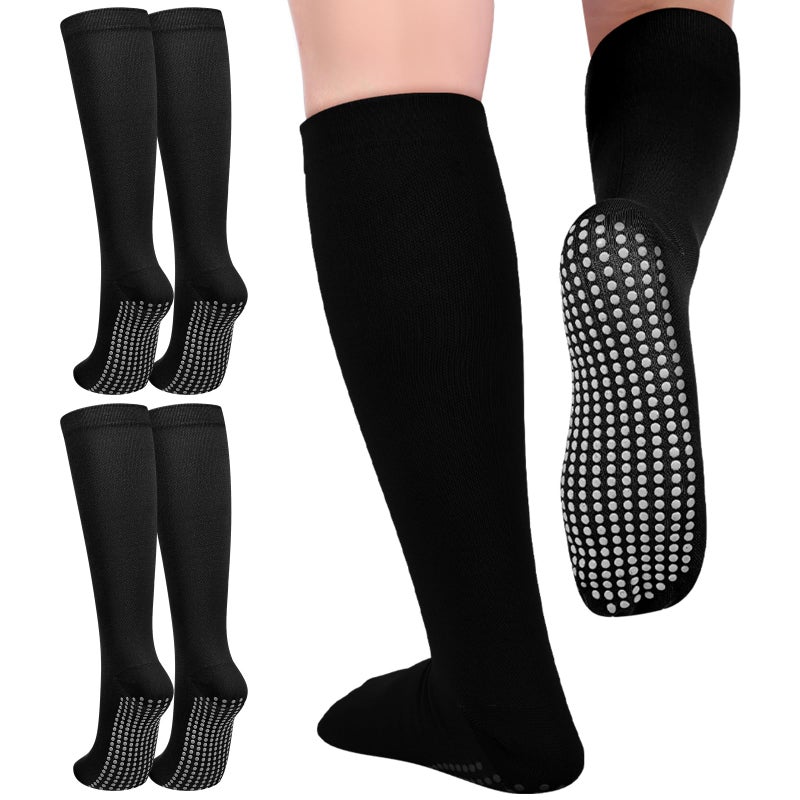 Croloose 3 Pair Non Slip Compression Socks for Women Men 20-30mmhg Graduated Compression Socks with Grips for Nurse Pregnancy(Black,Basic) - Image 1