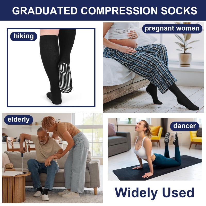 Croloose 3 Pair Non Slip Compression Socks for Women Men 20-30mmhg Graduated Compression Socks with Grips for Nurse Pregnancy(Black,Basic) - Image 5