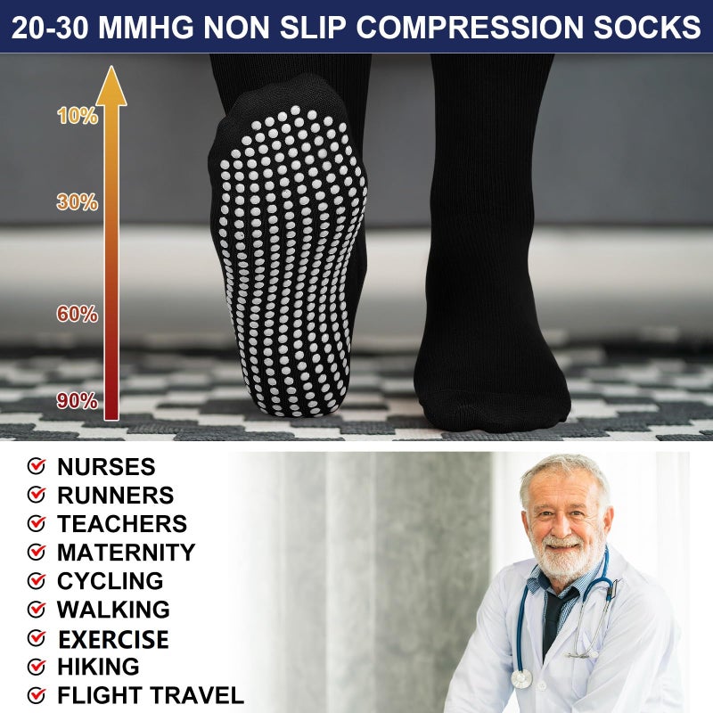 Croloose 3 Pair Non Slip Compression Socks for Women Men 20-30mmhg Graduated Compression Socks with Grips for Nurse Pregnancy(Black,Basic) - Image 4