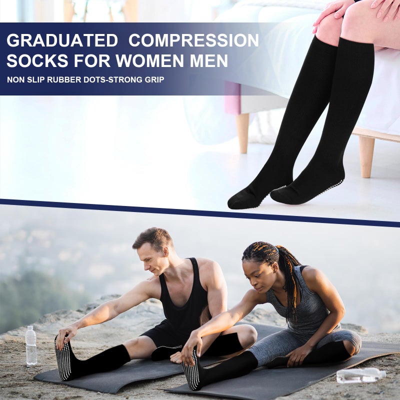 Croloose 3 Pair Non Slip Compression Socks for Women Men 20-30mmhg Graduated Compression Socks with Grips for Nurse Pregnancy(Black,Basic) - Image 2