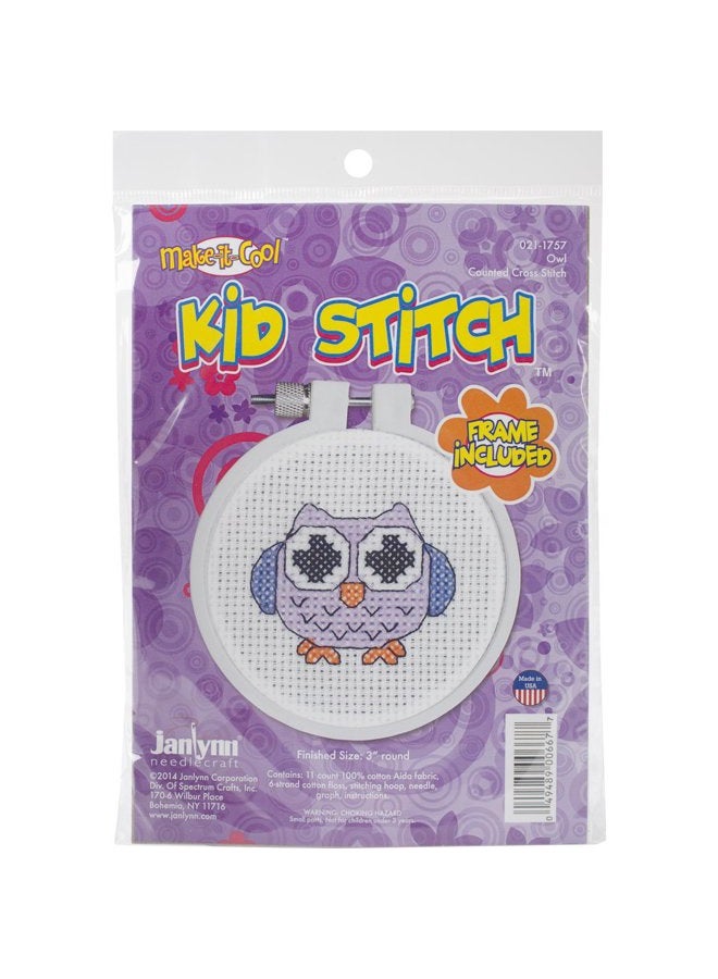Janlynn Kid Stitch 11 Count Owl Mini Counted Cross Stitch Kit, 3-Inch - Image 1