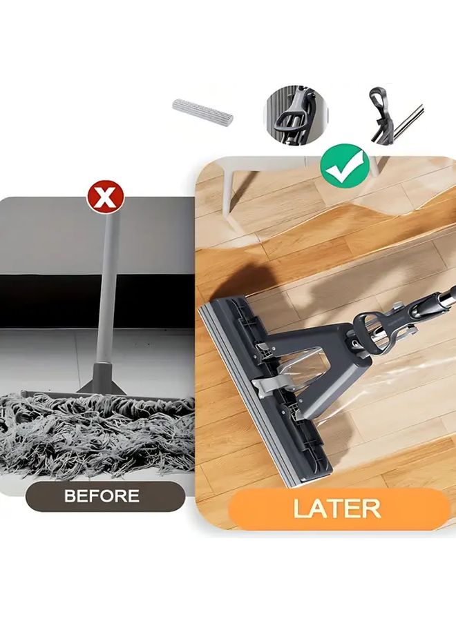 Grey Self Squeeze Sponge Mop With Wringer 48 Inch Stainless Steel Handle For Home Commercial Use - Image 3